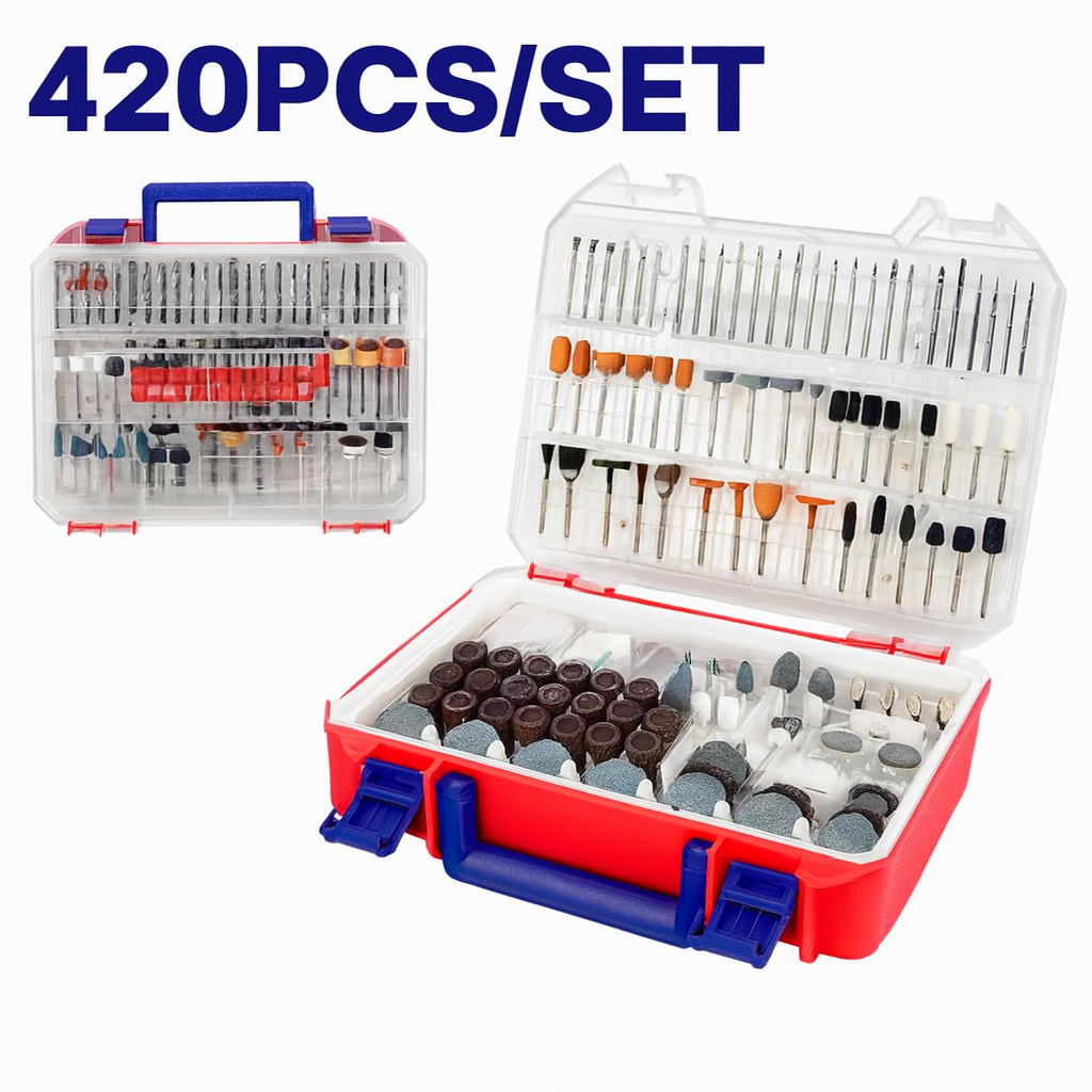 Juego de accesorios EMTOP para mini taladro 420 piezas – completo para corte, pulido y perforado