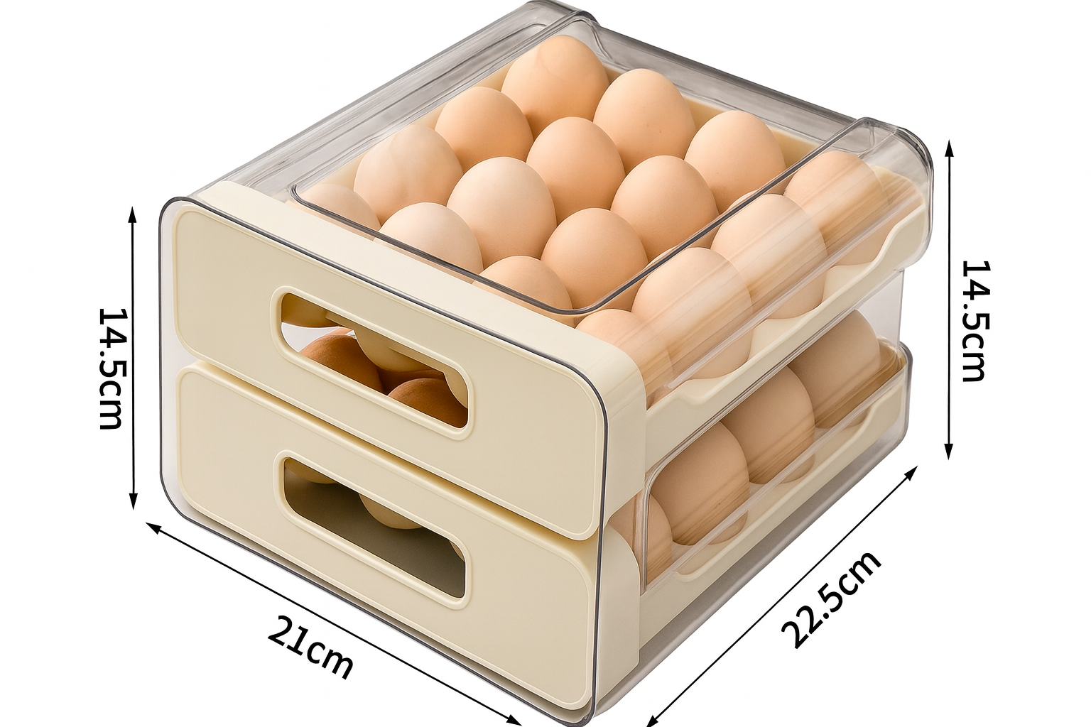 Caja Organizadora de Huevos – Color Crema/Gris Translúcida | 21 × 22,5 × 14,5 cm