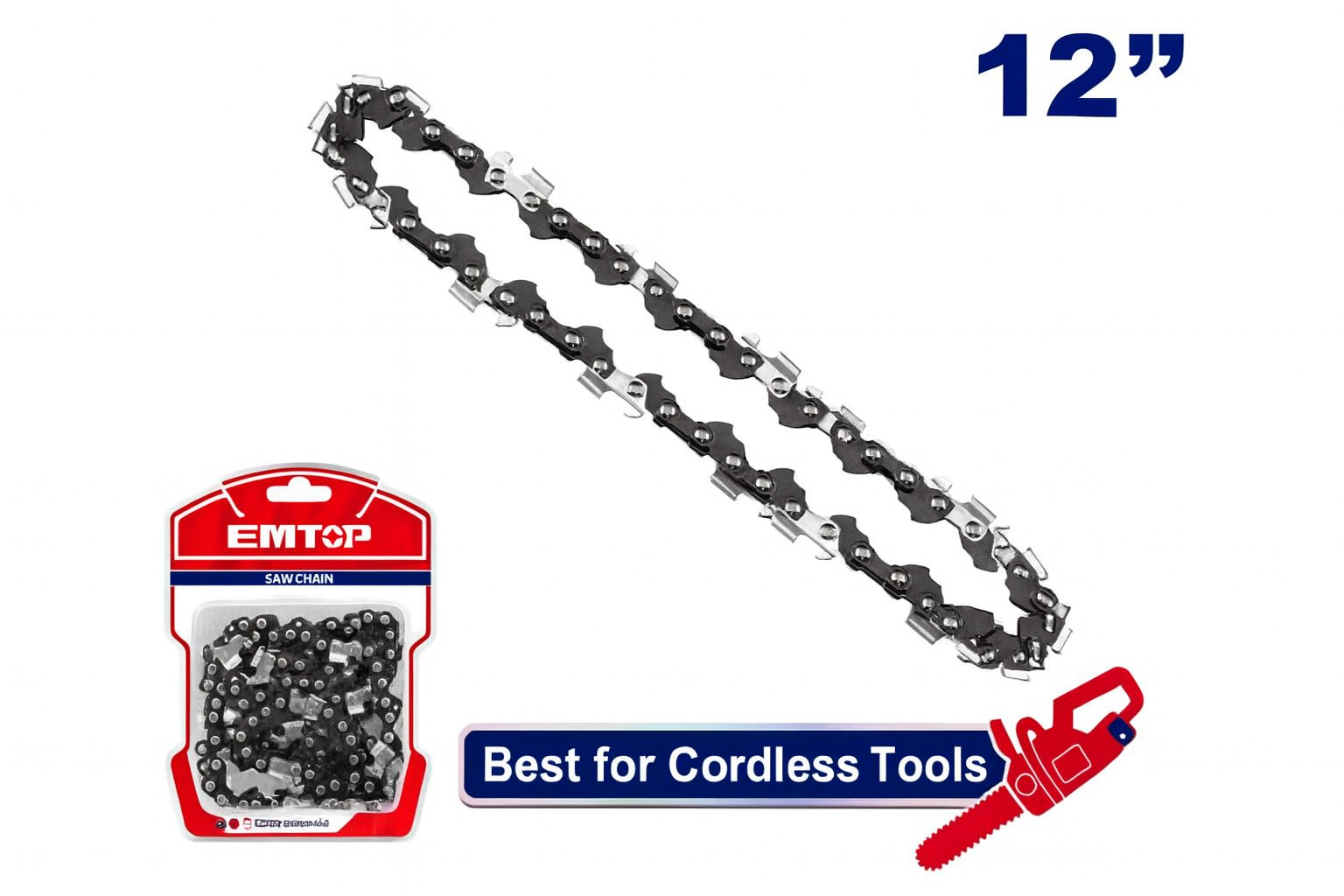 Cadena para motosierra EMTOP 12" 3/8" x 0.050" (44 eslabones) compatible con modelos ELGA20128 / ELGA201286 / ULGA201286