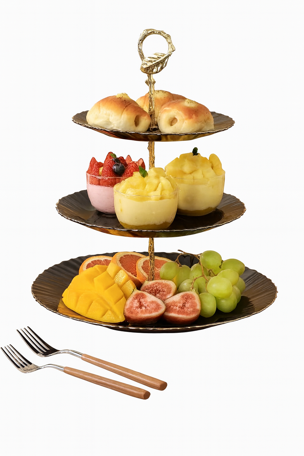 Platos para pastel línea oro negro - 7.5"