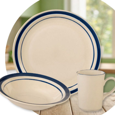 Vajilla de 16 piezas con borde de color.