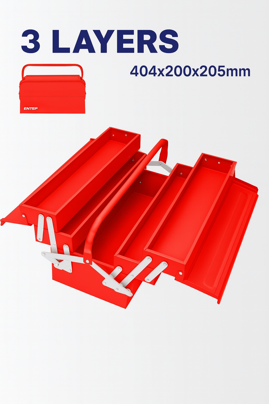 Caja metálica para herramientas de 3 niveles con 5 bandejas (40×20×20 cm)