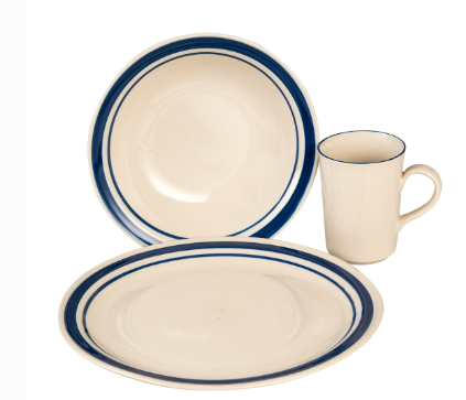 Vajilla de 16 piezas con borde de color.