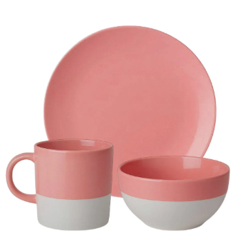 Vajilla de 16 piezas blanco y rosa