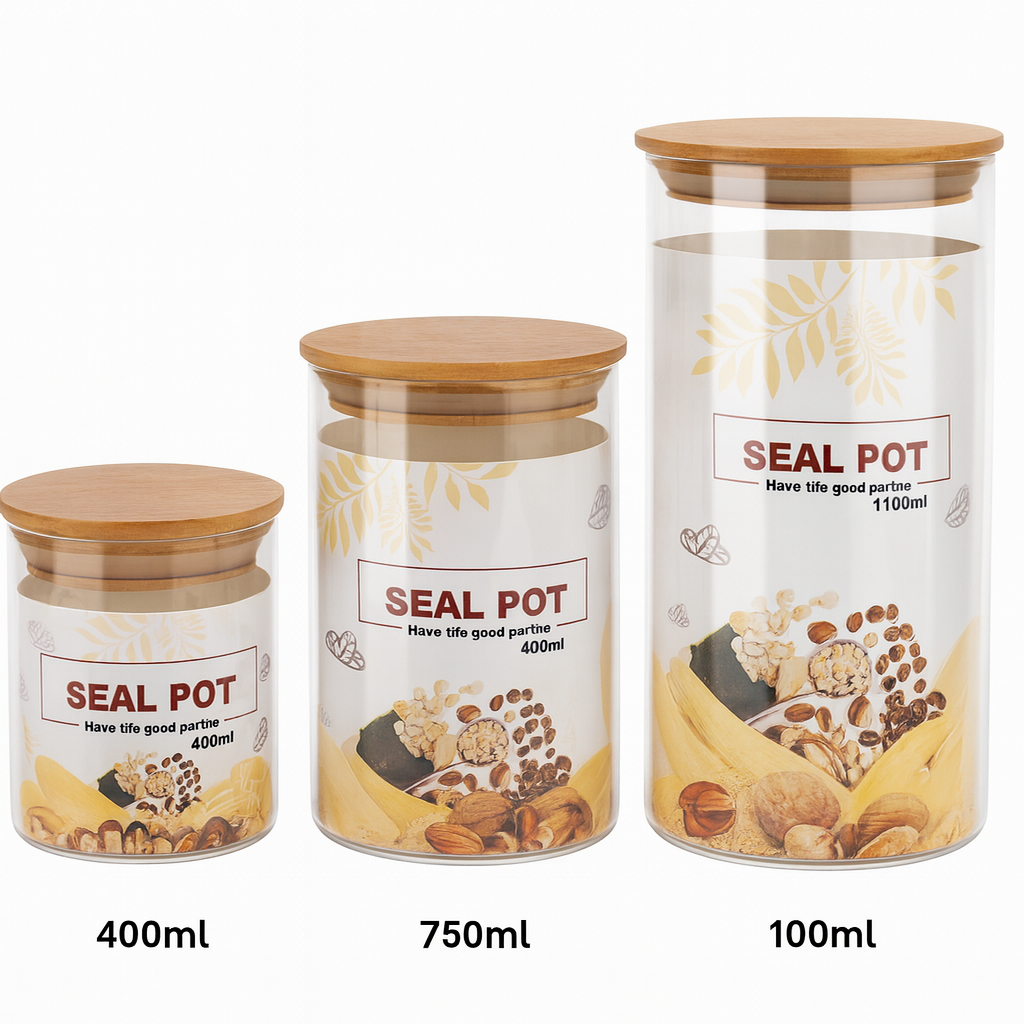 Set de frascos plásticos para cocina con tapa hermética.