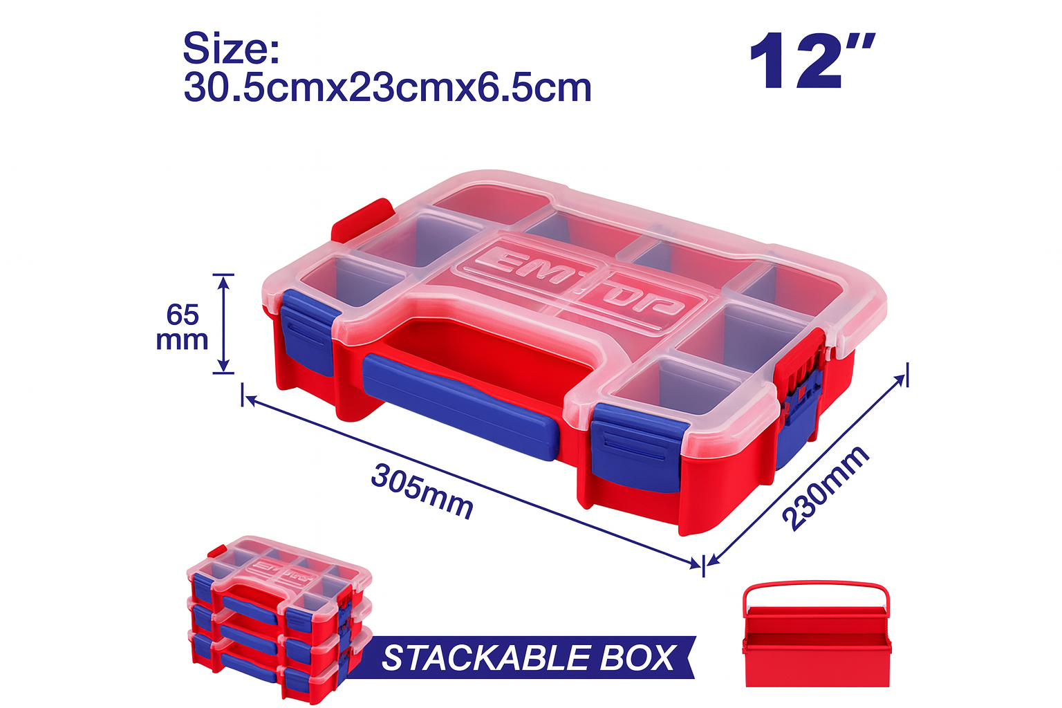 Organizador plástico de 30.5×23×6.5 cm con separadores removibles apilables