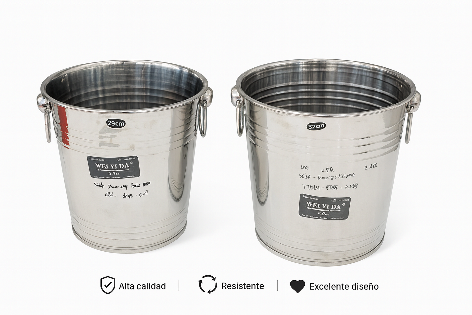 Cubeta para hielo de acero inoxidable.