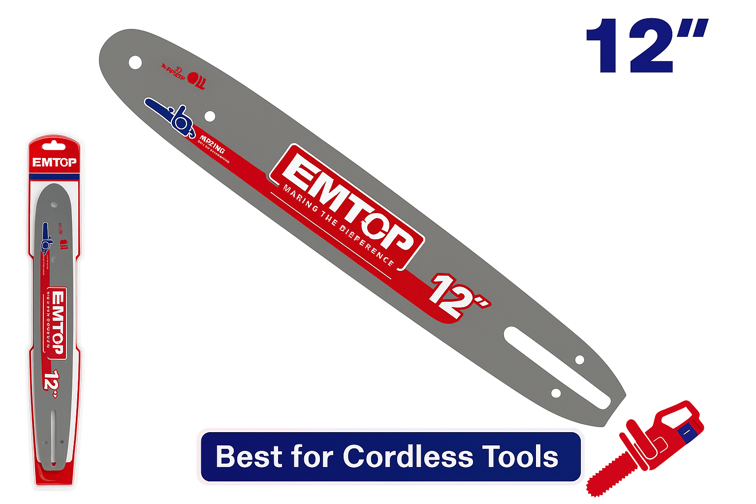 Espada para motosierra EMTOP 12" (300 mm) compatible con modelos ELGA20128 / ELGA201286 / ULGA201286