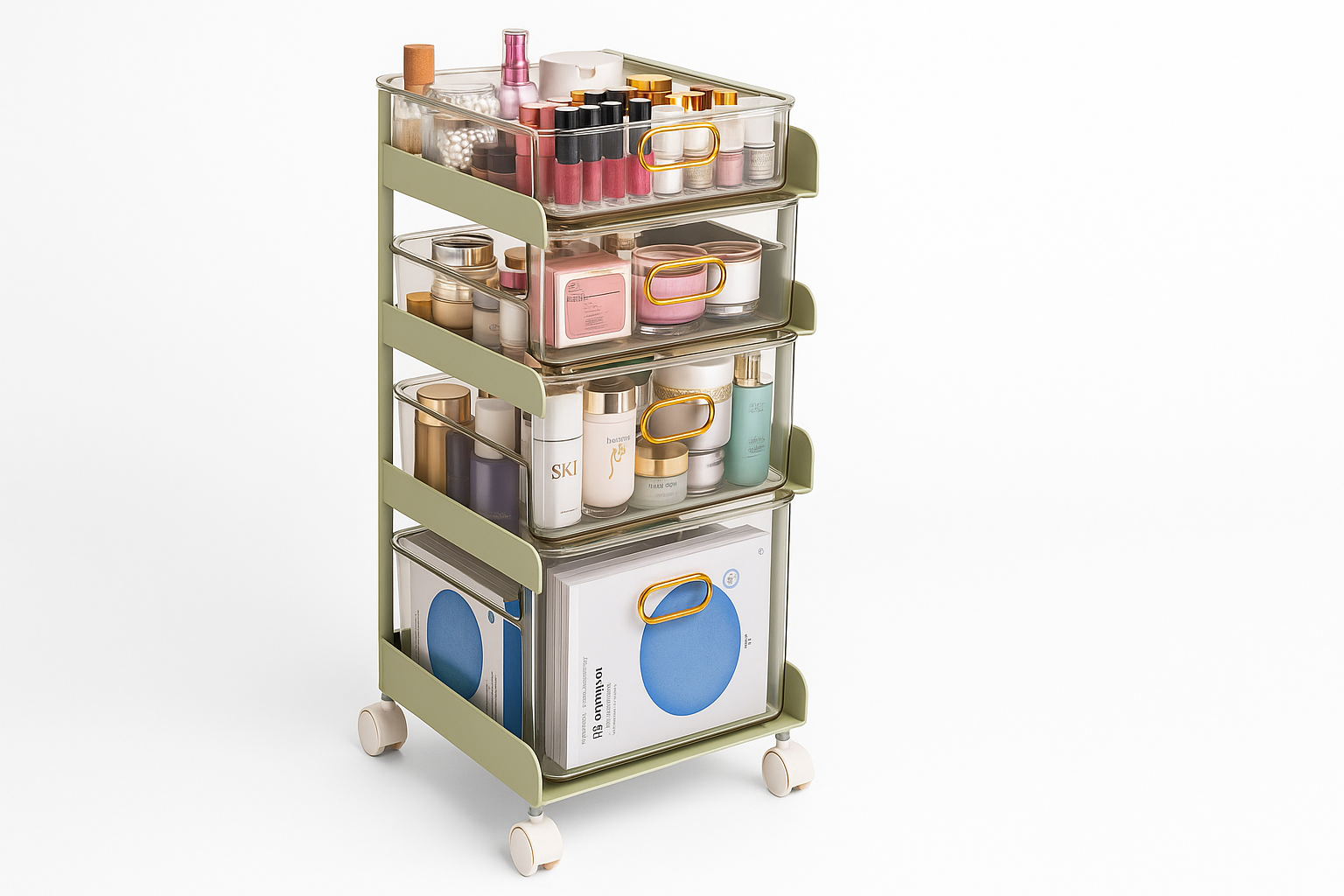 Organizador de 3 niveles con ruedas.