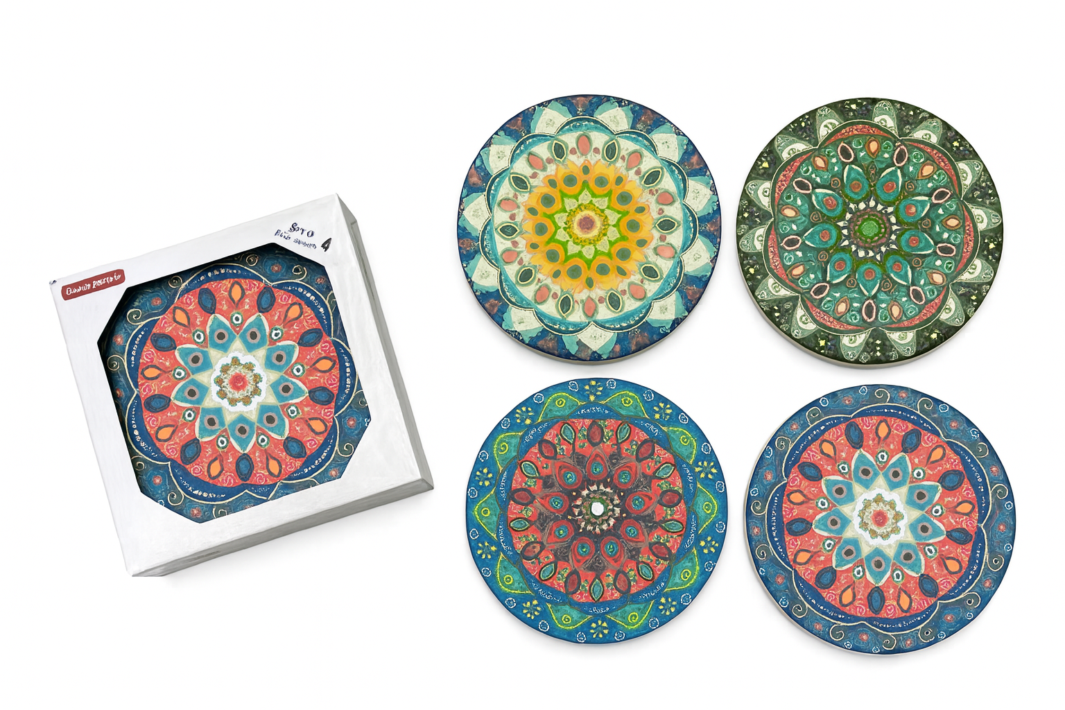 Set de Posavasos, set de 4, 10cm, 106g, porcelana