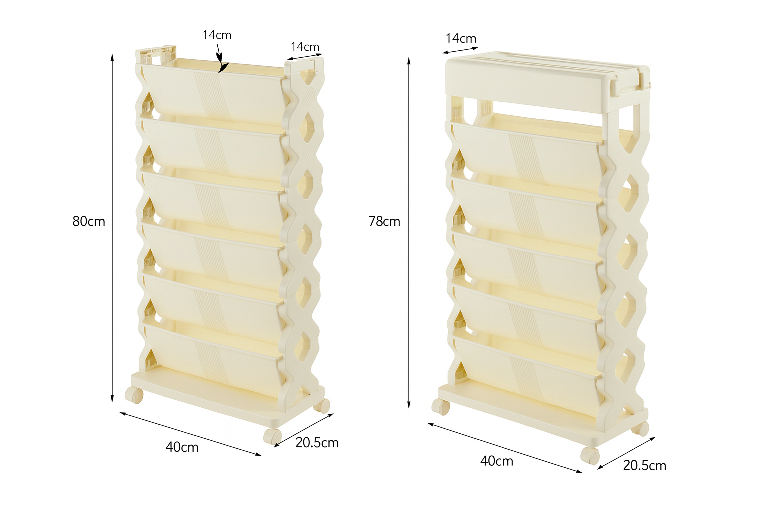 Estante de plástico de 6 niveles.