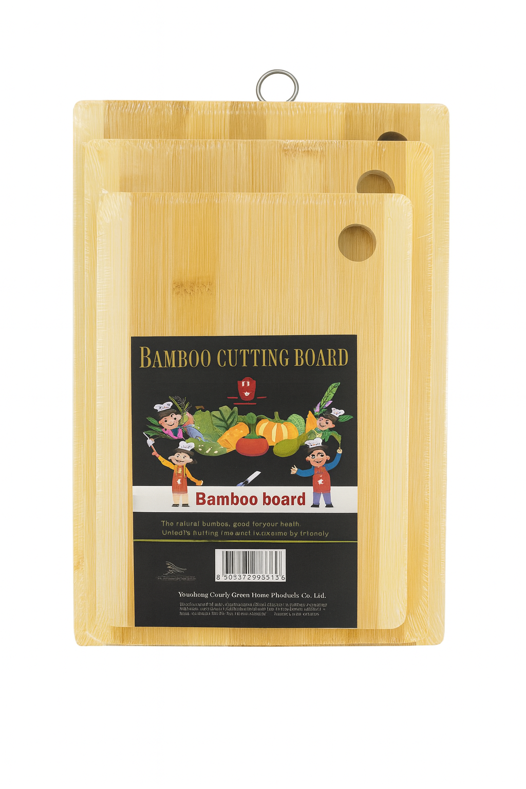 Tabla bambú con agujero, 28x18x0,9 cm.