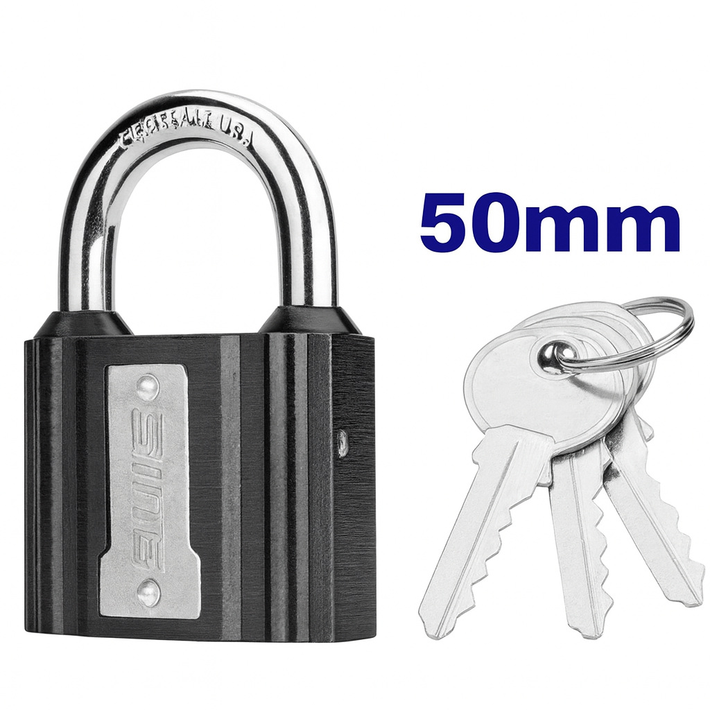Candado de hierro 50 mm con cilindro de latón, 3 llaves y cubierta impermeable