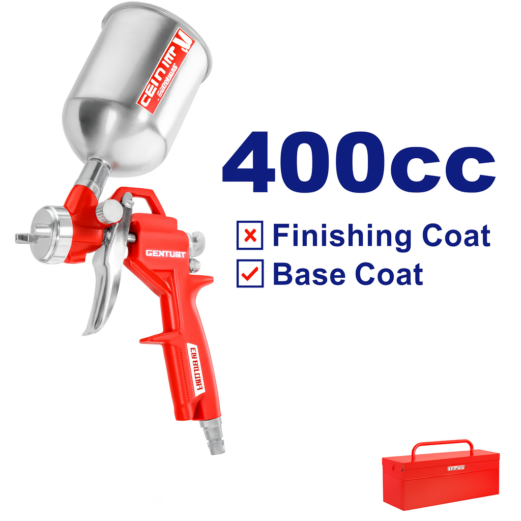 Pistola de pintura EMTOP 400cc con boquilla 1.5 mm y conectores universales