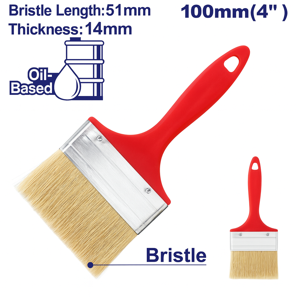 Brocha de 4" para pintura a base de aceite con mango plástico ergonómico
