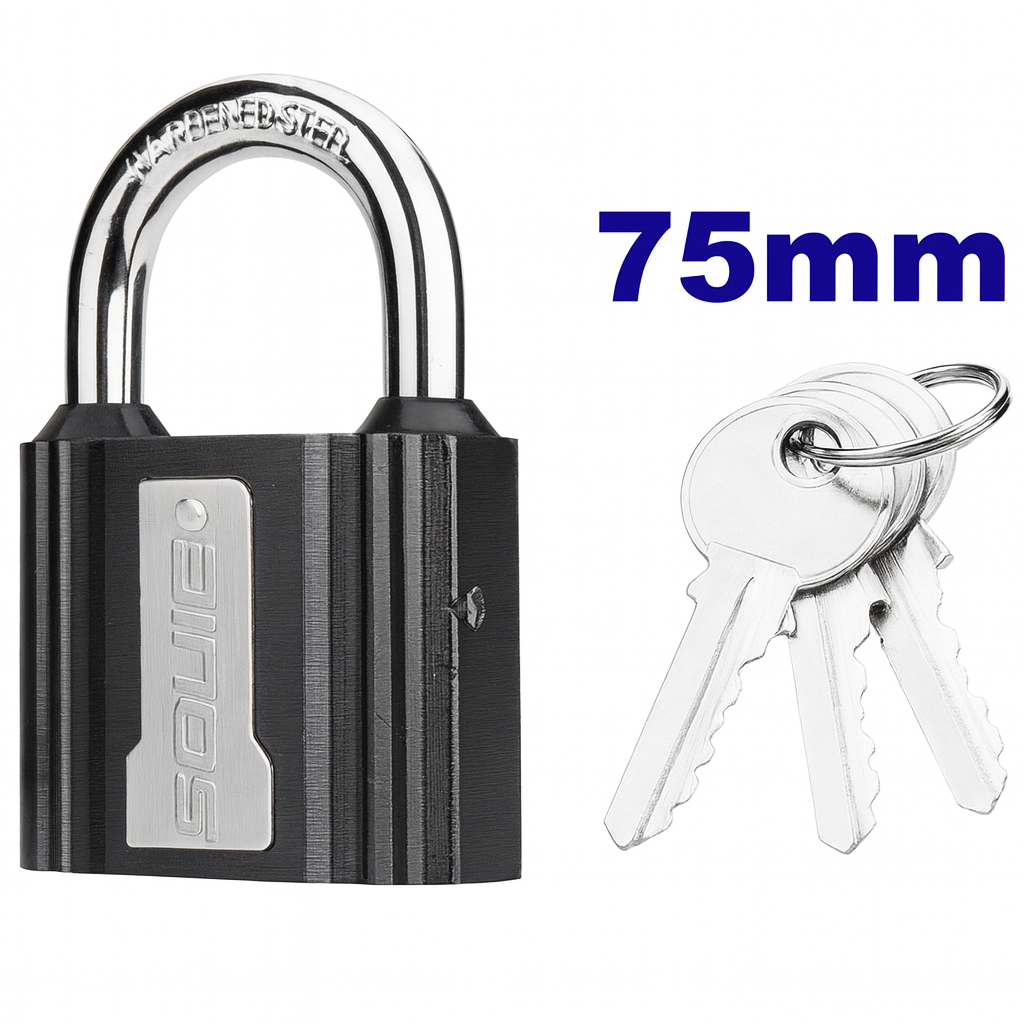 Candado de hierro 75 mm con cilindro de latón, 3 llaves y cubierta protectora impermeable