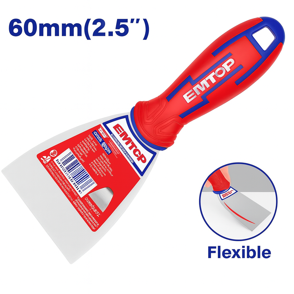 Espátula para masilla de 60 mm (2.5") en acero inoxidable con mango bicolor