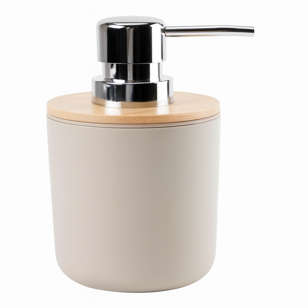 Dispensador de jabon con tapa bambu, beige