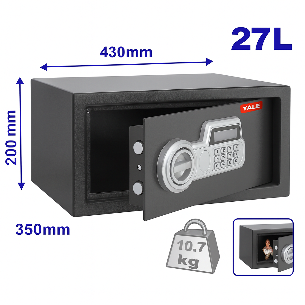 Caja fuerte electrónica EMTOP 27L con código digital programable y montaje en pared o piso