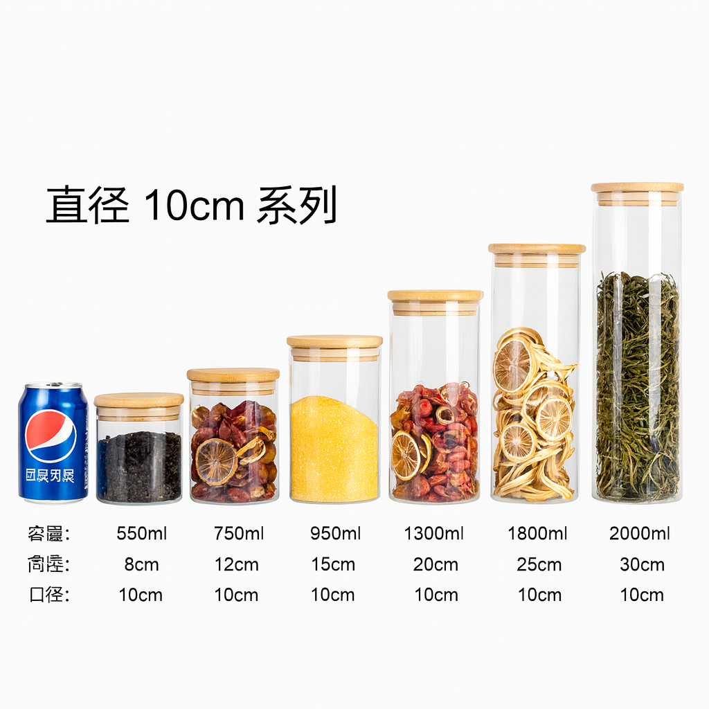 Tarro de vidrio cilíndrico con tapa de bambú | 1800ml/10*30