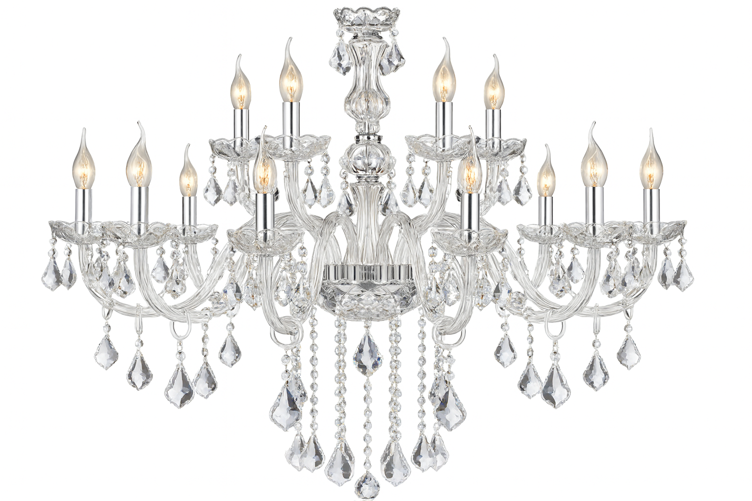 Lámpara colgante de cristal con 15 luces | E12 – Cromo electrochapado y transparente