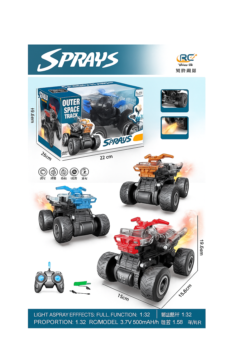 Moto a control remoto con efecto de spray  resistente, divertida y segura para niños