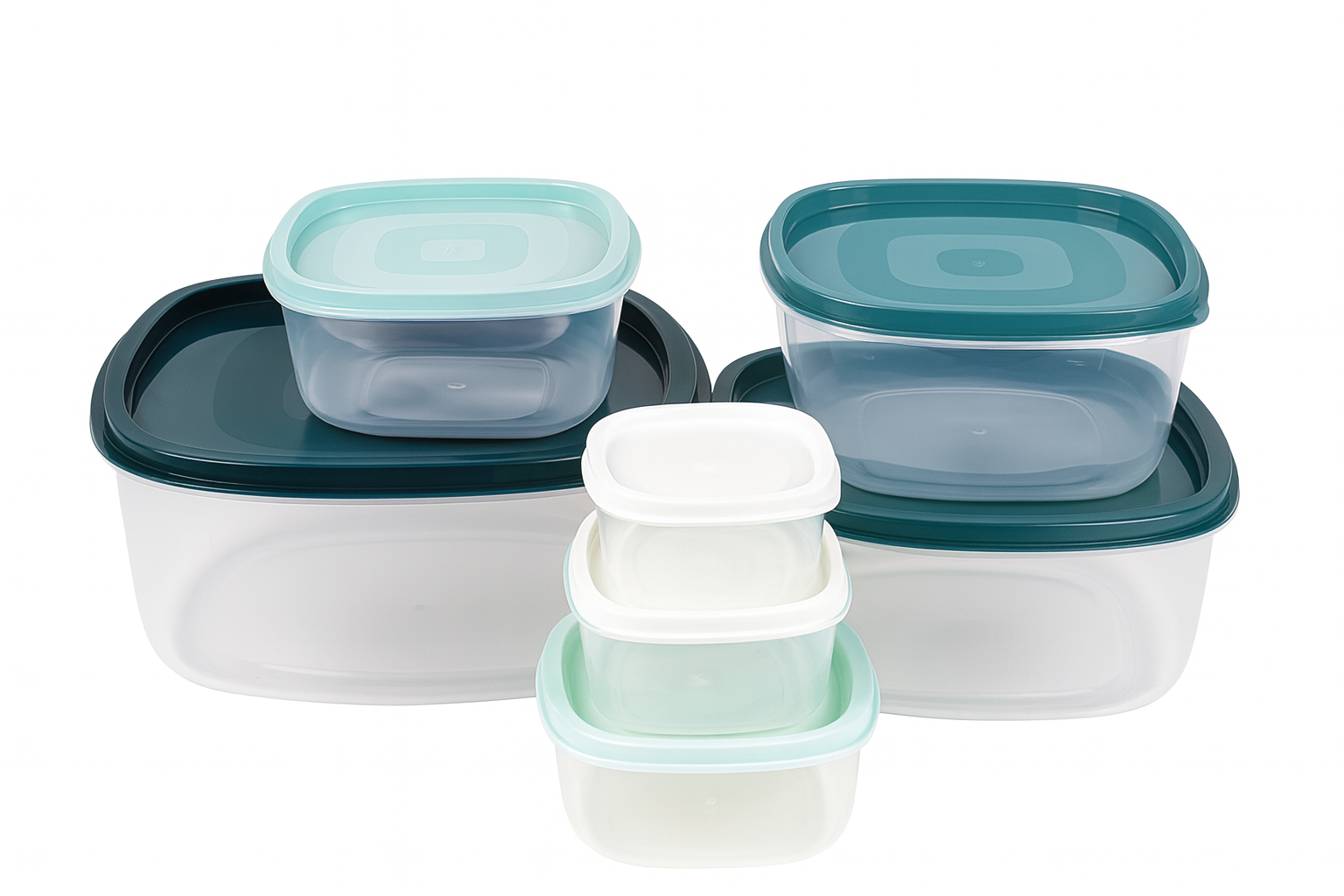 Set de 7 taperes plásticos con tapa hermética | Diferentes tamaños