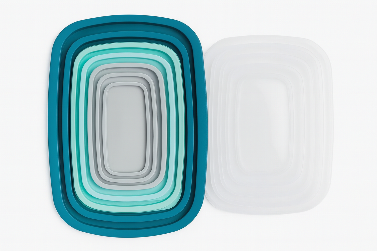 Set de 7 taperes plásticos con tapa hermética | Diferentes tamaños