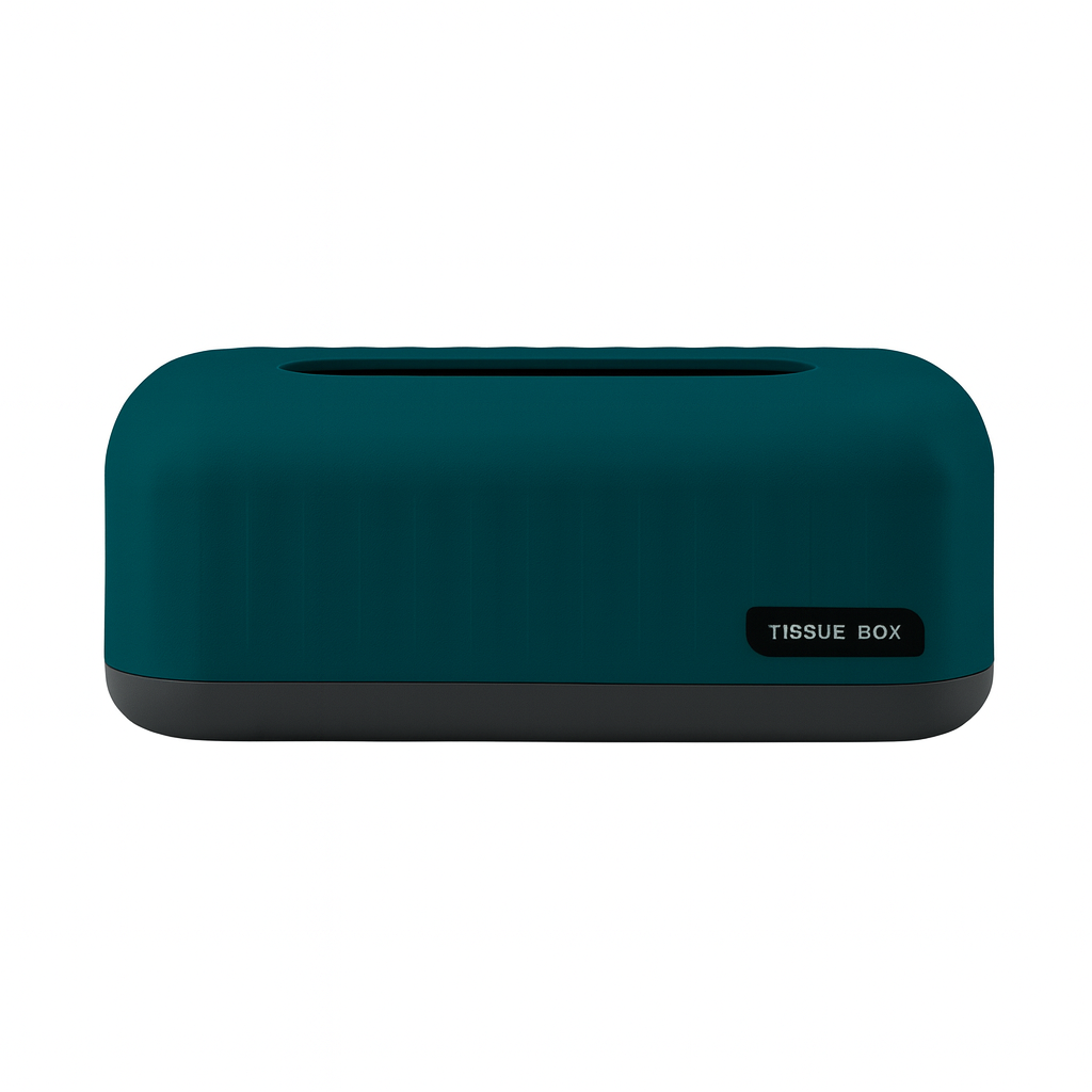 Caja de plástico para pañuelos desechables.