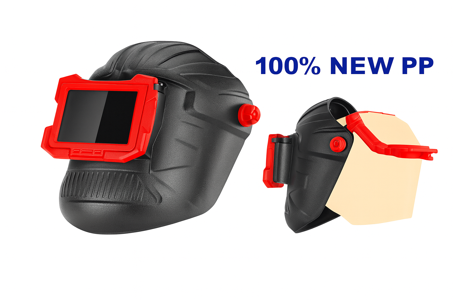 Careta para soldar de polipropileno con visor móvil 110 × 90 mm y mica protectora transparente