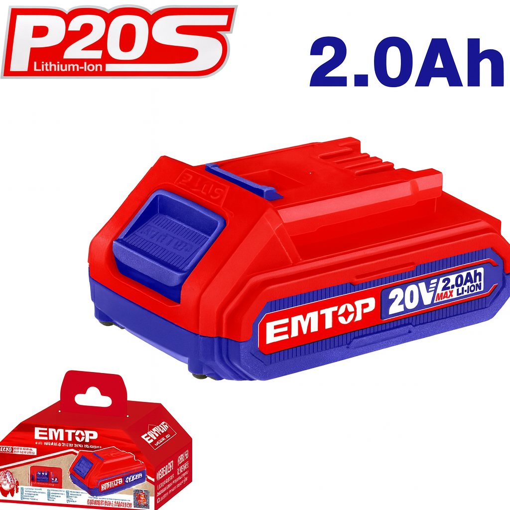 Batería recargable EMTOP 20V 2.0Ah de ion-litio con indicador LED (serie P20S)