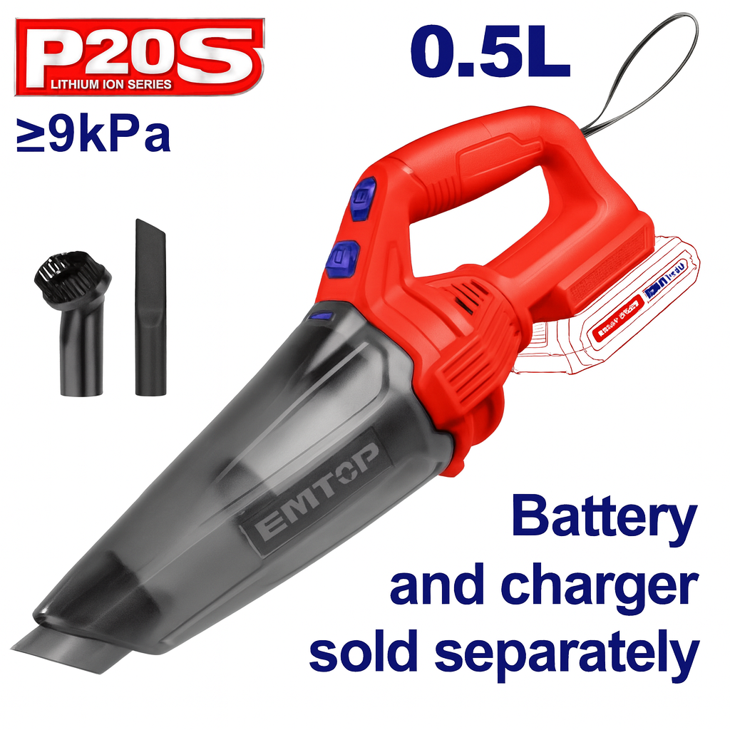Aspiradora inalámbrica EMTOP 20V con capacidad de 0,5 L y accesorios para limpieza versátil