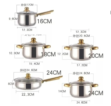 Set de Ollas de 6 Piezas en Acero Inoxidable