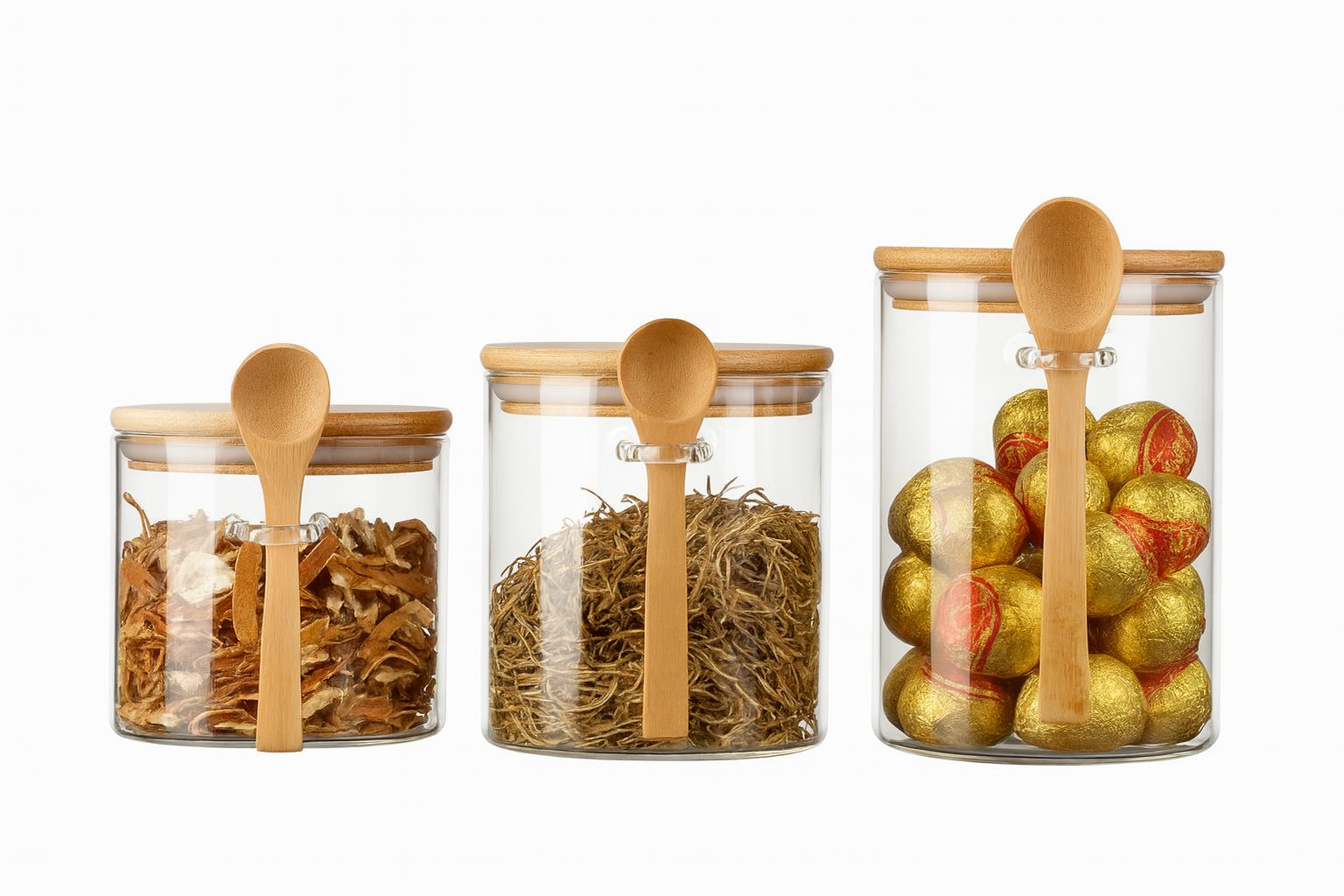 Tarro de vidrio cilíndrico con tapa de bambú | 500ml