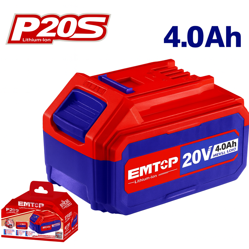 Batería recargable EMTOP 20V 4.0Ah de ion-litio con indicador LED (serie P20S)
