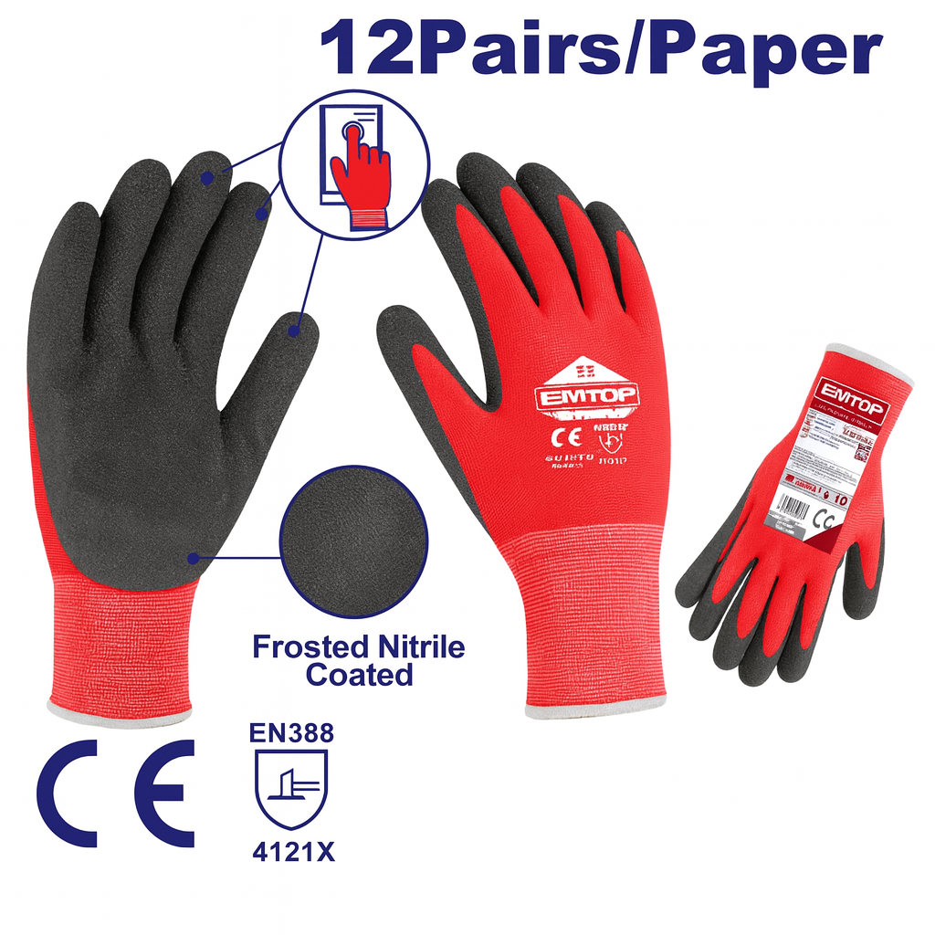 Guantes EMTOP con recubrimiento de nitrilo texturizado talla XL – compatibles con pantallas táctiles