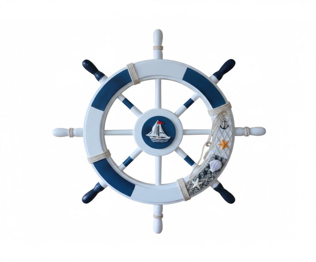 ADORNO COLGANTE TIMÓN DE BARCO DE MADERA  – Grande, Náutico y Súper Resistente