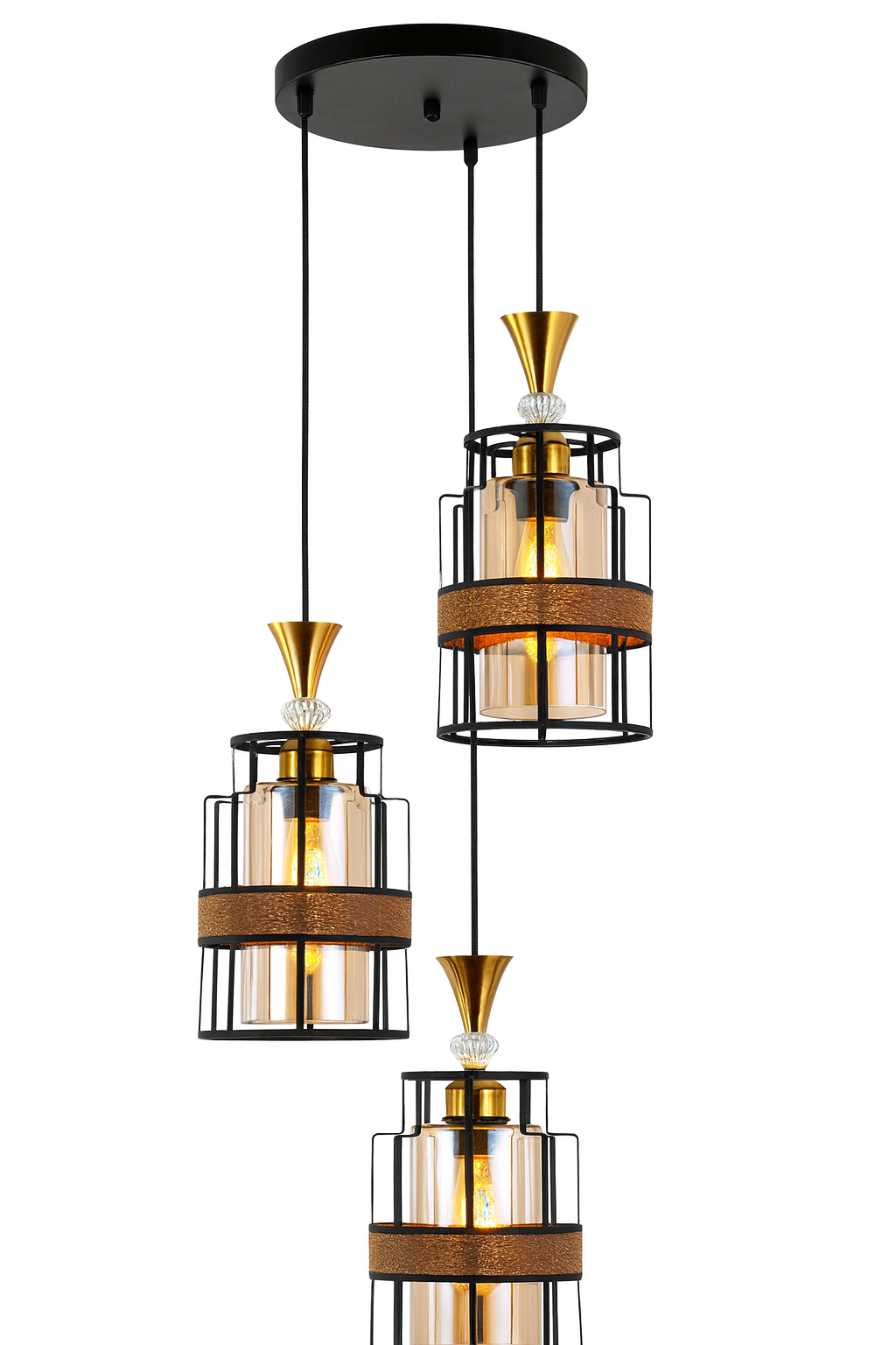 Lámpara colgante de 3 copas negro y marrón | Diseño moderno