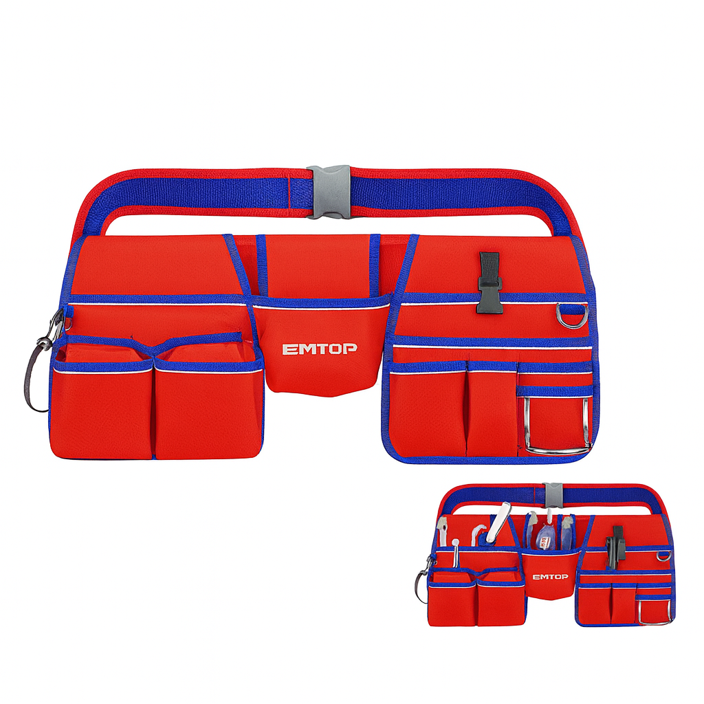 Cinturón porta herramientas con 3 bolsos de poliéster 1680D y 11 compartimentos