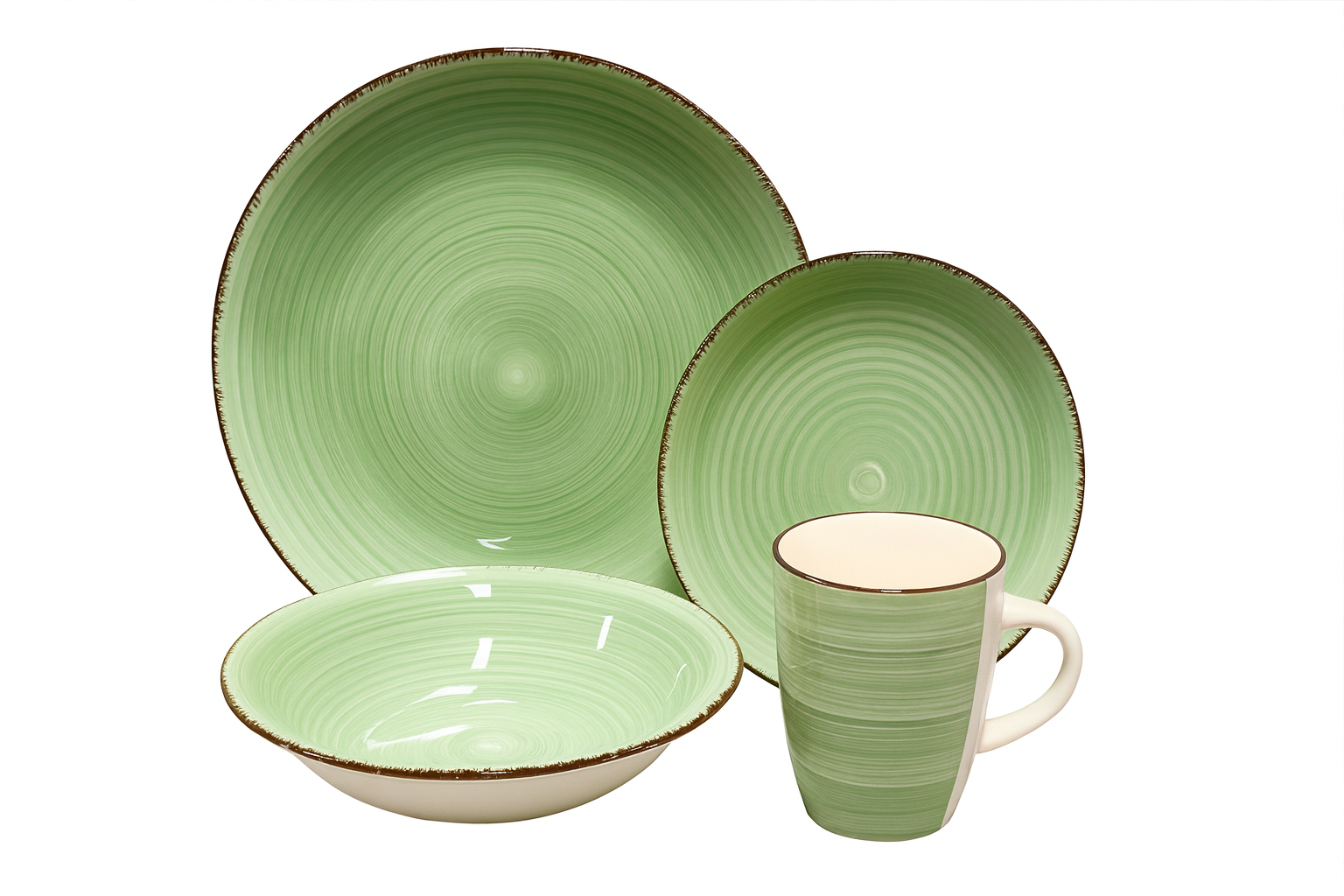 Juego de taza y plato y bowl de ceramica
