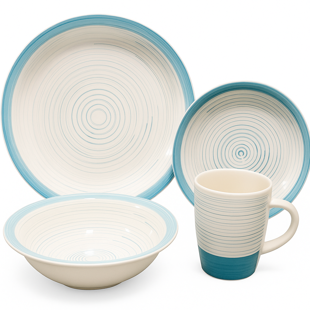 Juego de taza y plato y bowl de ceramica