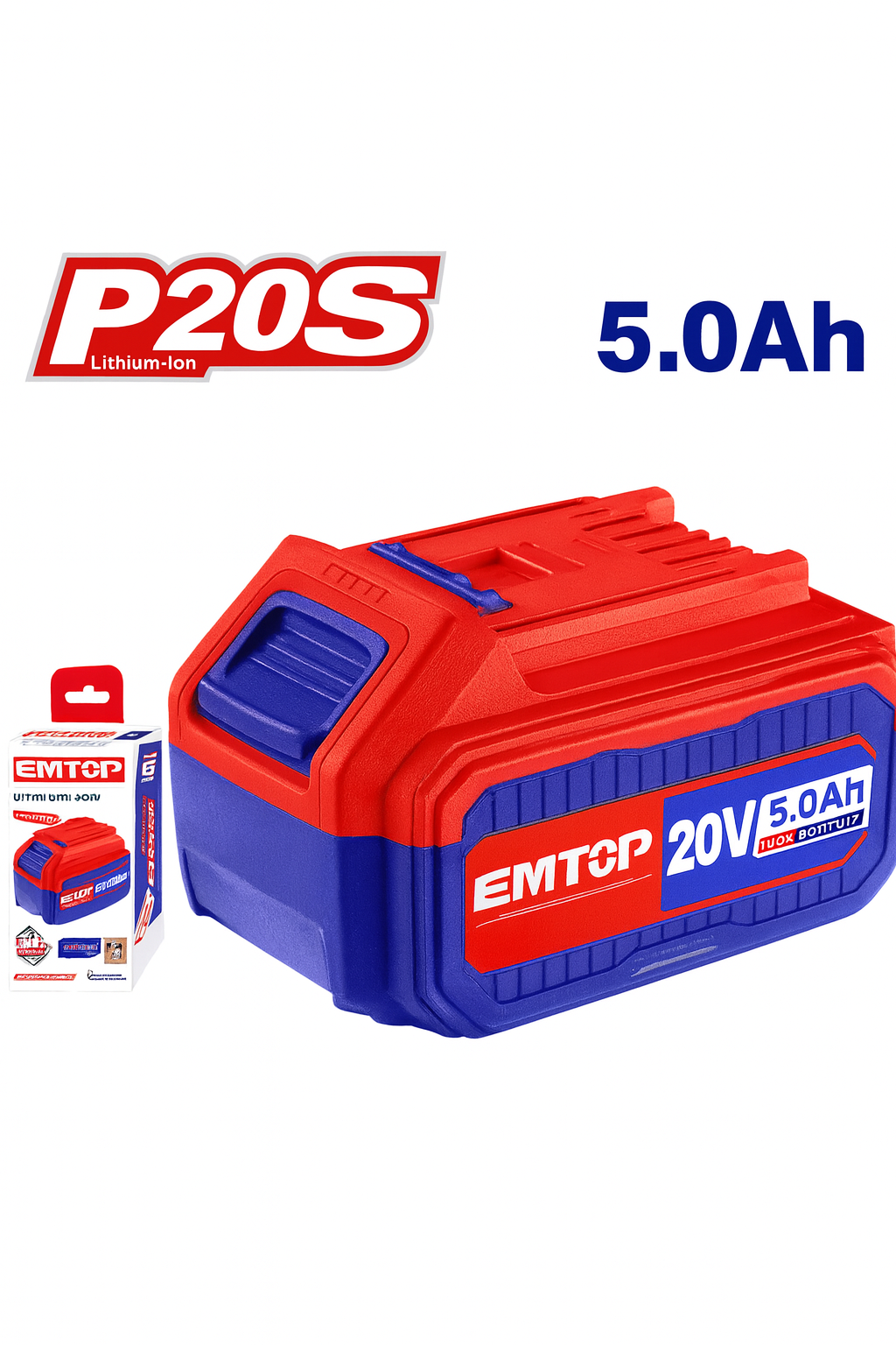 Batería EMTOP 20V 5.0Ah de ion-litio con indicador LED (serie P20S)
