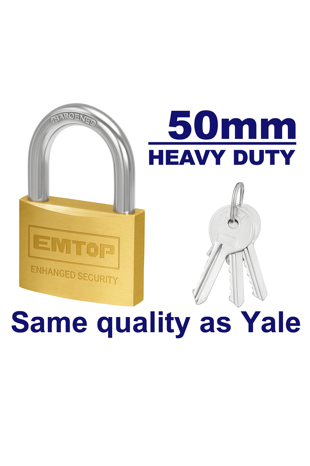Candado de latón 50 mm de alta seguridad con cilindro y llaves de latón (3 piezas)