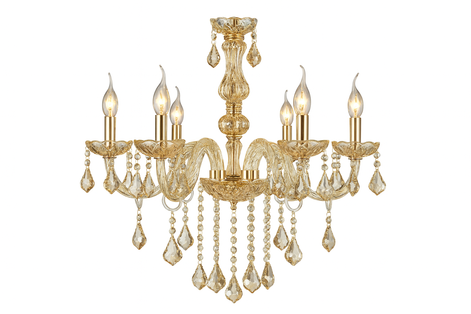 Lámpara colgante de cristal | E12 – Cromo electrochapado y color coñac