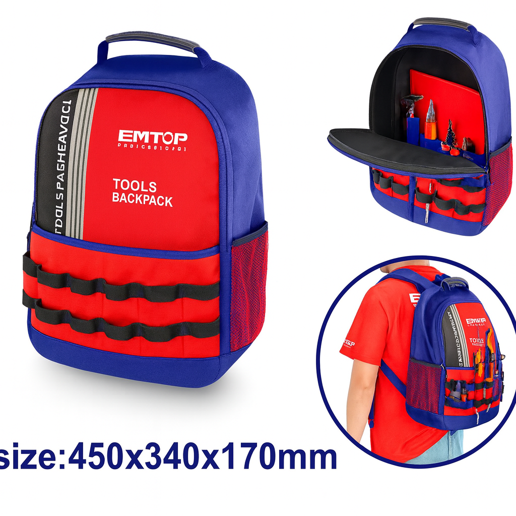 Mochila porta herramientas de poliéster Oxford 1680D con estructura rígida y bolso interno