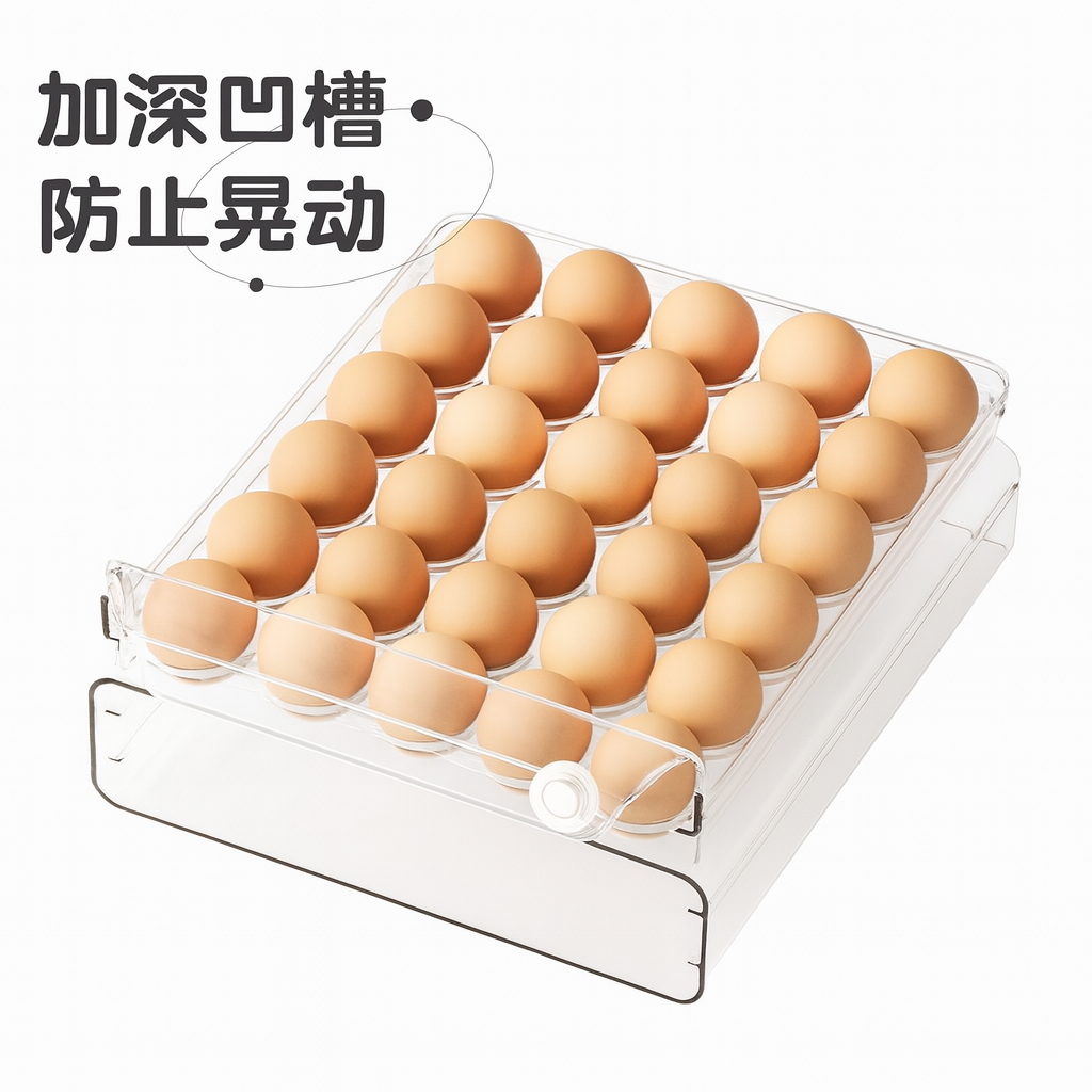 Caja Organizadora de Huevos con Temporizador – Transparente | Tamaño Grande 30 × 7 × 25 cm