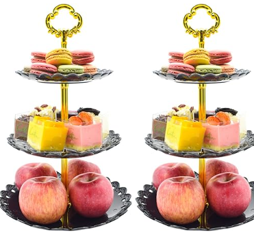 Platos para pastel línea oro negro - 7.5"