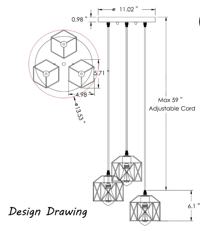 Lámpara colgante de 3 copas