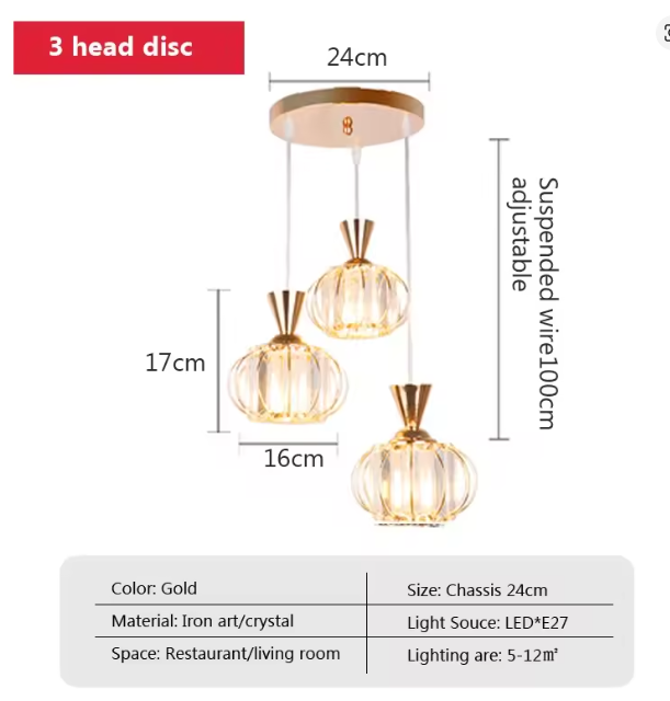 Lámpara colgante dorada de 3 luces lineales | Hierro y vidrio, diseño elegante.