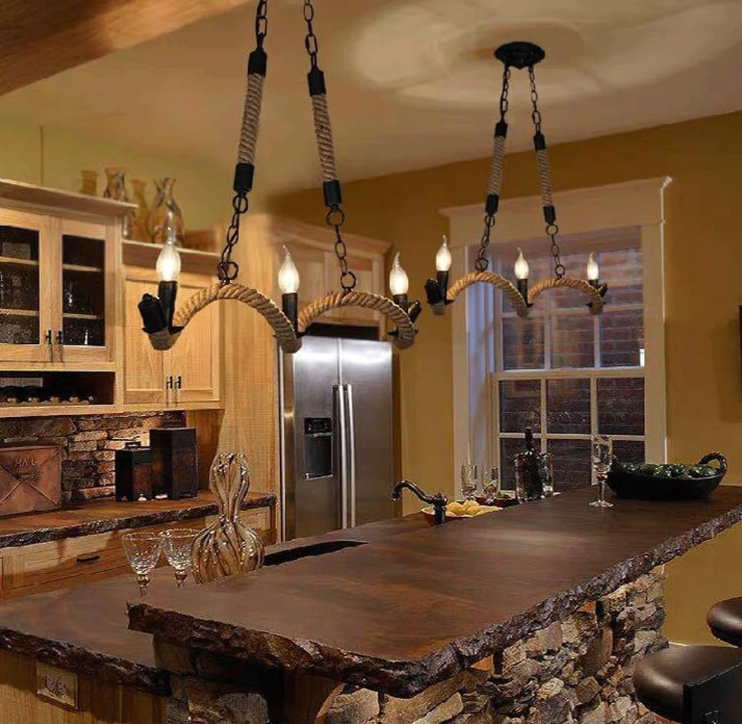 Lampara colgante de soga